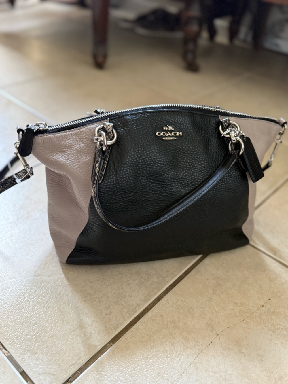 VINTAGE Coach Kelsey Satchel Pebble Leather +  Exotic Snakeskin Trim